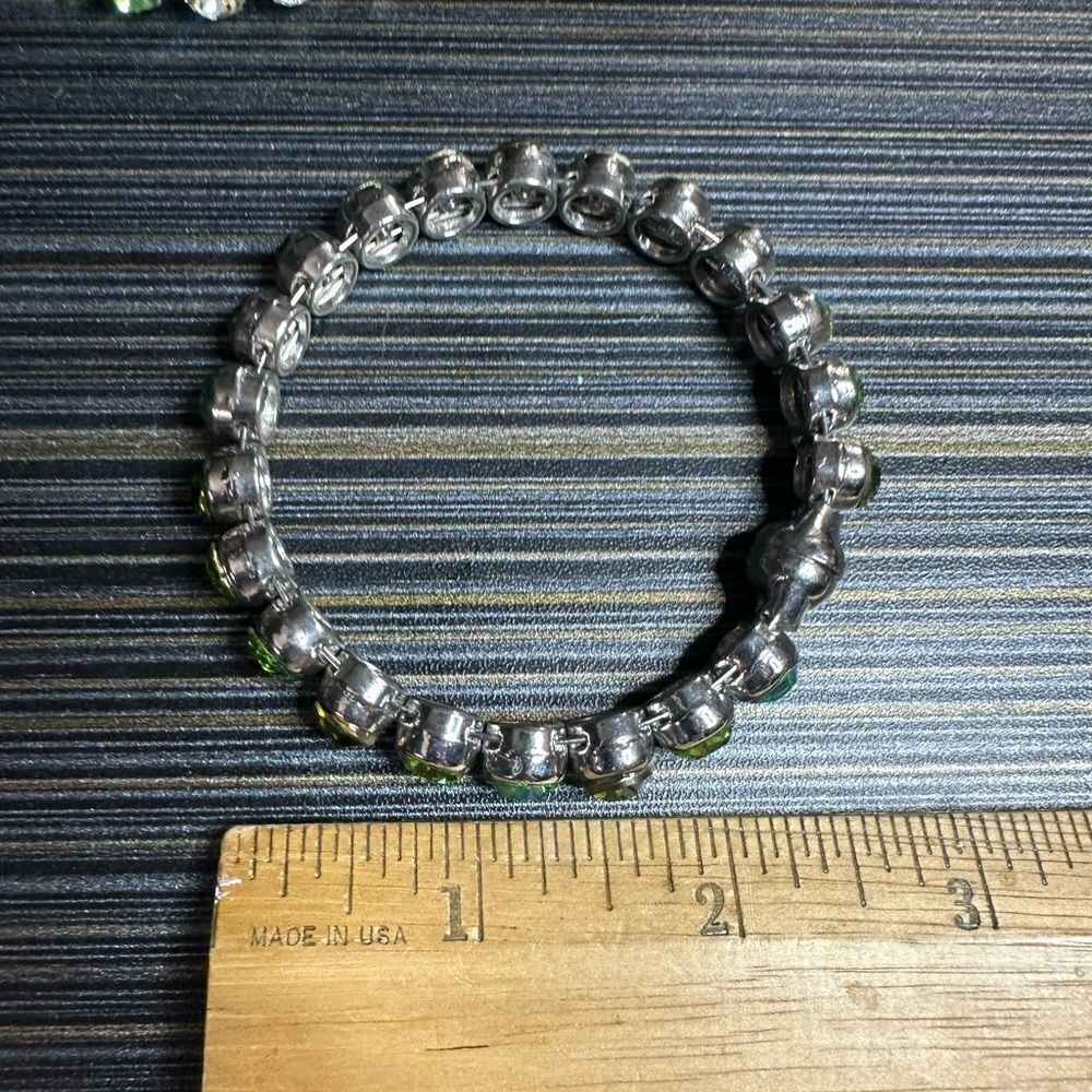 THREE GREEN & AB CRYSTAL SILVER & PERIDOT RHINESTONE MAGNETIC CLOSURE BRACELETS - Picture 7 of 11